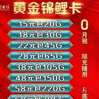 小象通讯物联流量卡、小象电信黄金锦鲤卡套餐低至15元起