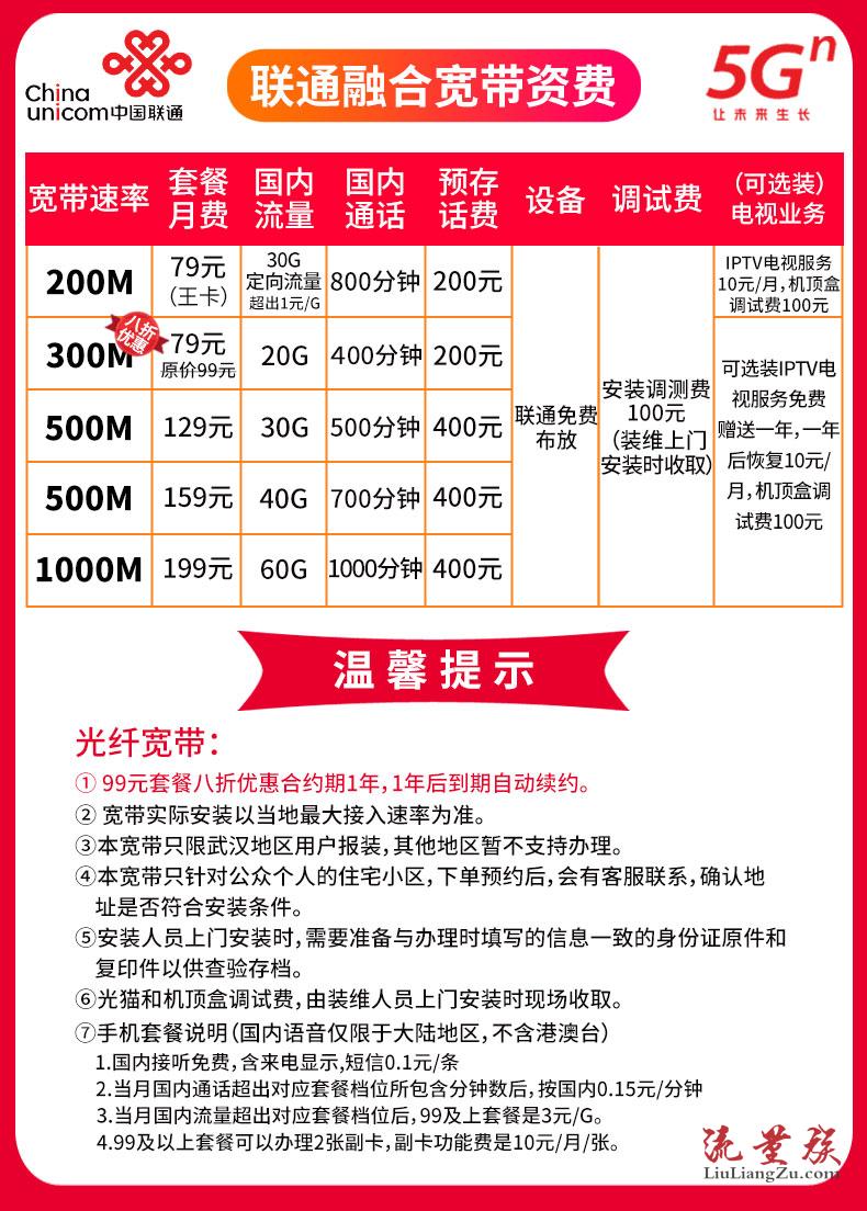 2022武汉联通宽带安装套餐资费价格表(武汉中国联通宽带套餐价格表2020)