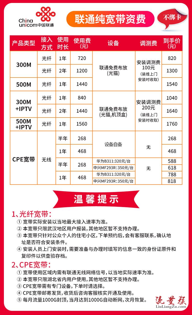 2022武汉联通宽带安装套餐资费价格表(武汉中国联通宽带套餐价格表2020)
